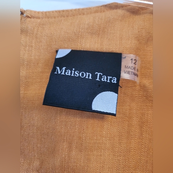 Maison Tara Orange Sleeveless Linen Square Neck Belted Dress size 12 - Picture 2 of 7
